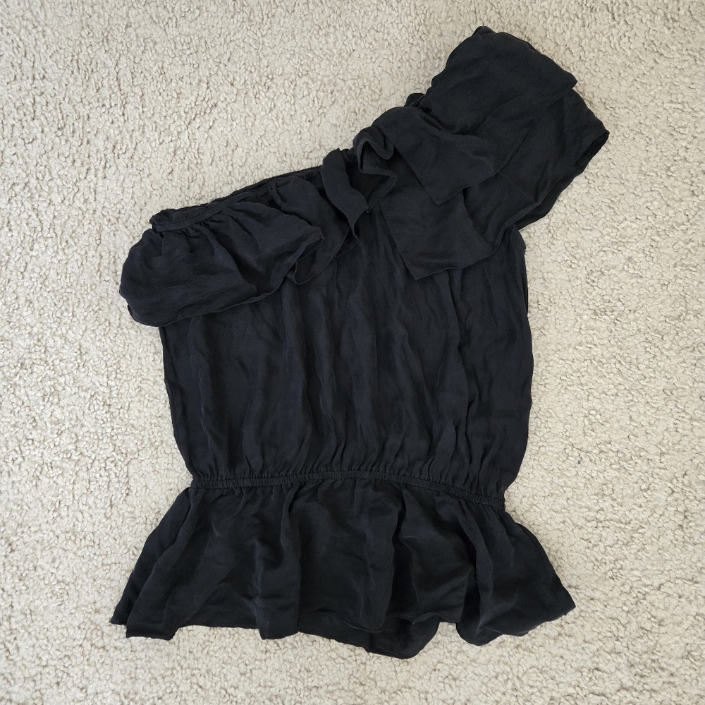 Marciano One Shoulder Silk Top Peplum Size XS Black
